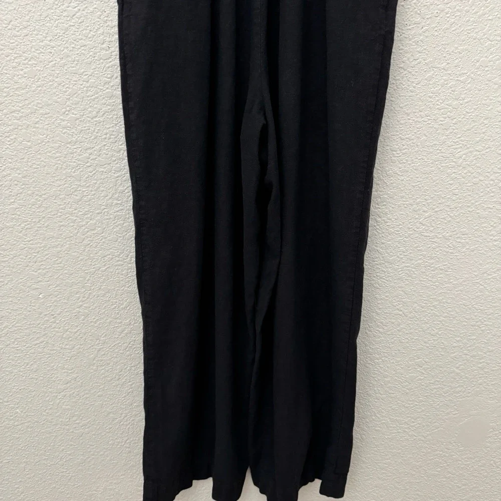 Zara Linen Blend Cropped Wide Leg Sleeveless Jumpsuit Black Size Small